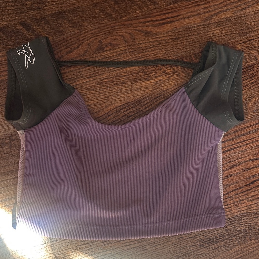 Kids Purple Ribbed Cropped Tank Top with Black Accents